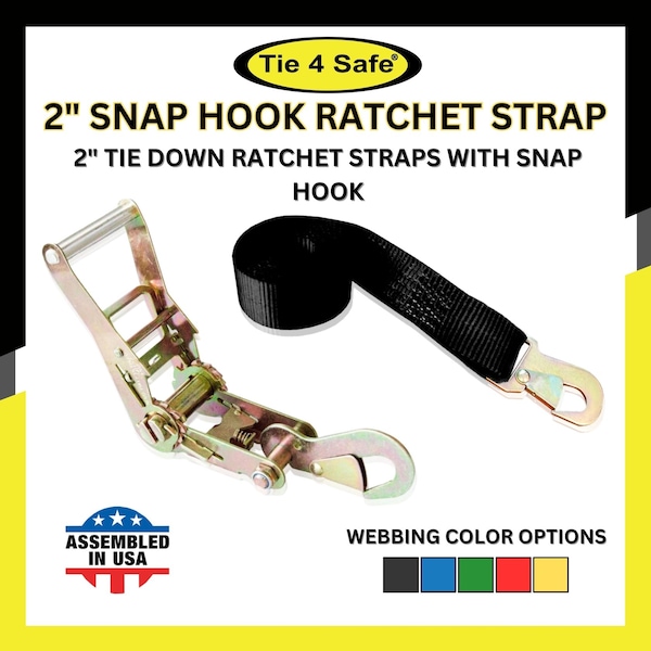 2" x 10' Ratchet Strap w/Snap Hook for Car Hauler Flatbed Trailer Wrecker Black, 8PK